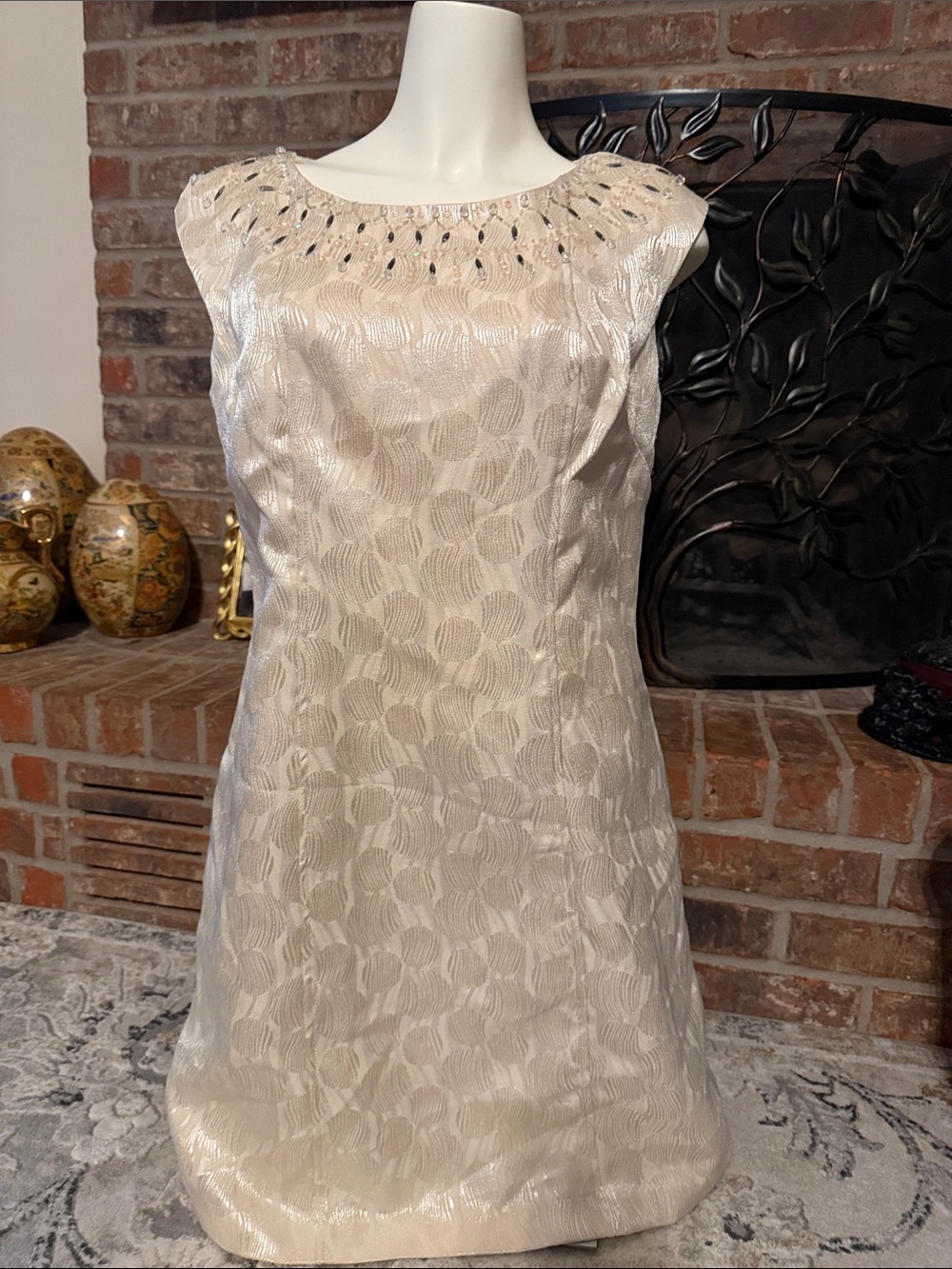 Robbie Bee Ivory Beaded Yoke Sheath Dress